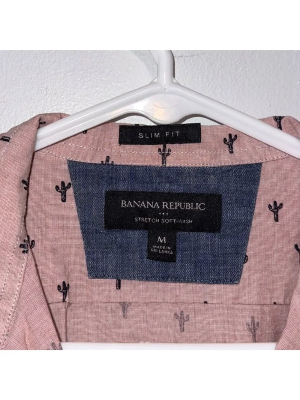 Banana Republic Mens Slim Fit Cactus Print Pink Short Sleeve Button-Up Shirt Siz